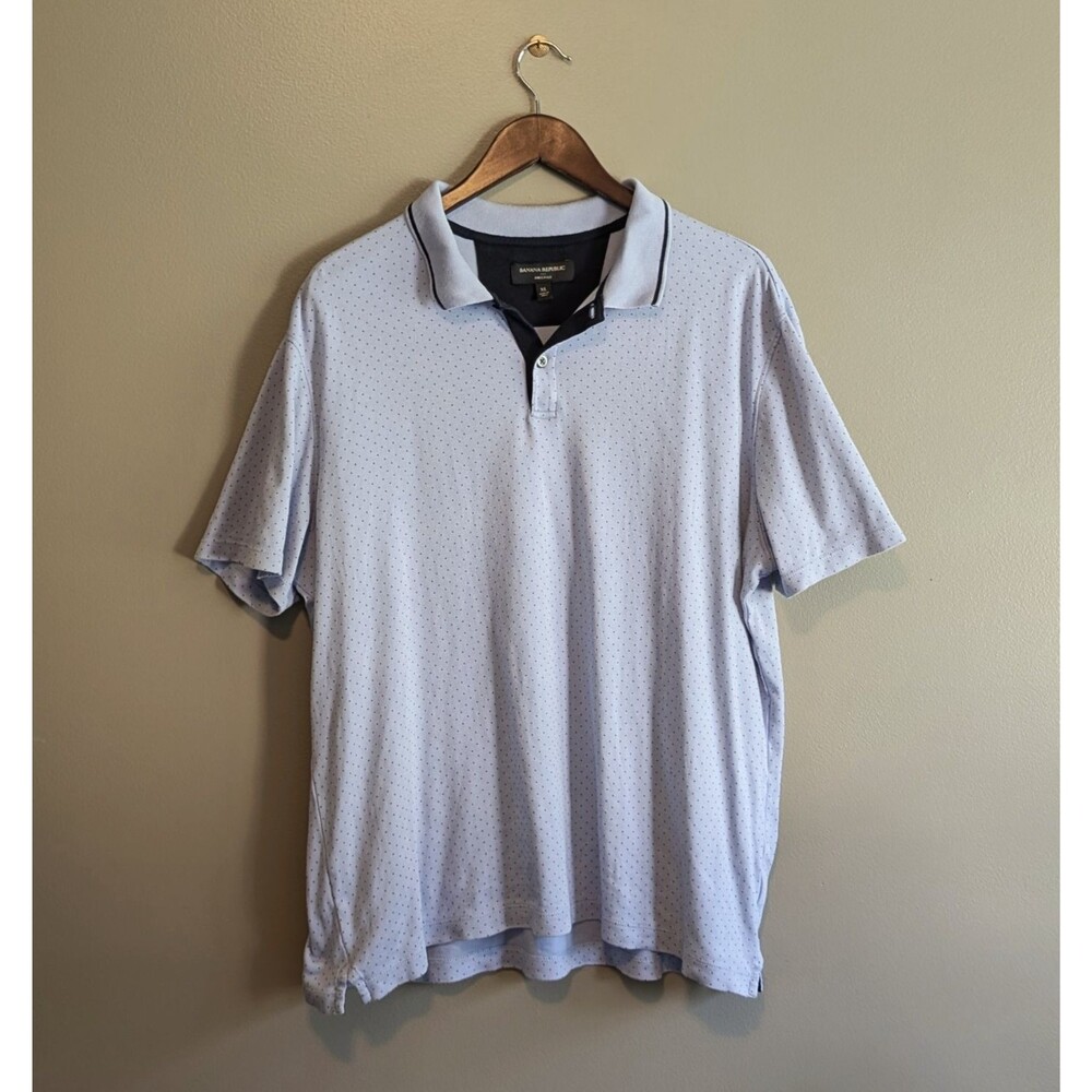 Banana Republic Luxury Touch Polo Shirt Mens XL Light Blue Polka Dot Golf Knit